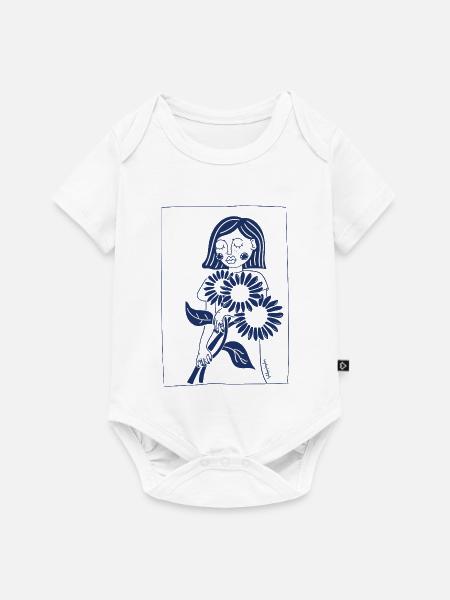 Mädchen mit Sonnenblumen - Baby Premium Kurzarmbody - Weiß