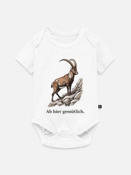 Steinbock Ab hier gemütlich - Baby Premium Kurzarmbody - Weiß