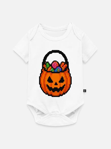 Halloween Kürbis mit Blumenkorb - Baby Premium Kurzarmbody - Weiß