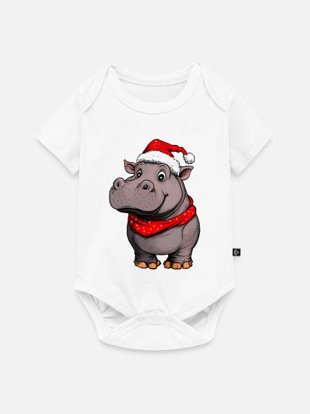 Nilpferde Weihnachten / Weihnachtsmann Hippo - Baby Premium Kurzarmbody - Weiß