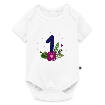 Eerste verjaardag / Een / Bloemen - Premium babyrompertje met korte mouwen  - wit - Voor