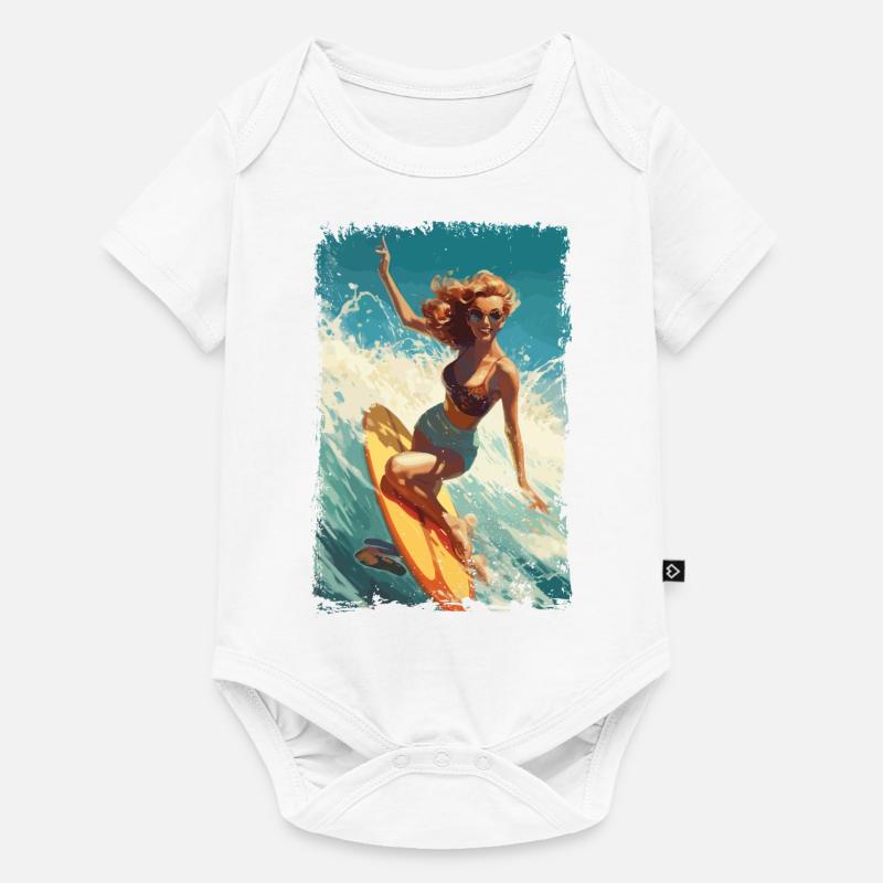 Retro Beach Babe - Surf Comic Design - Baby Premium short-sleeve bodysuit - white