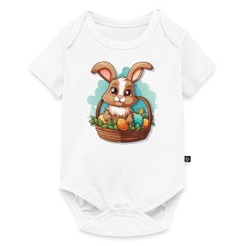 Osterhase im Osterkorb mit Ostereiern - Baby Premium Kurzarmbody - Weiß - Vorne