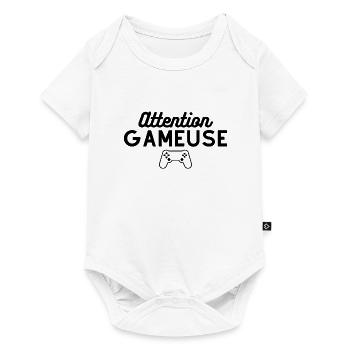Attention gameuse. T-shirt geek fille - Body à manches courtes Premium Bébé - blanc - Devant