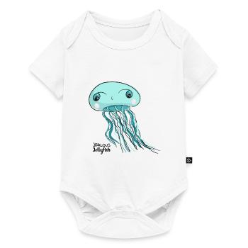 Jealous turquoise jellyfish with pink cheeks - Baby Premium short-sleeve bodysuit - white - Front