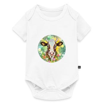 T Shirt Motif Cow with Flower Decoration Gift Idea - Baby Premium short-sleeve bodysuit - white - Front