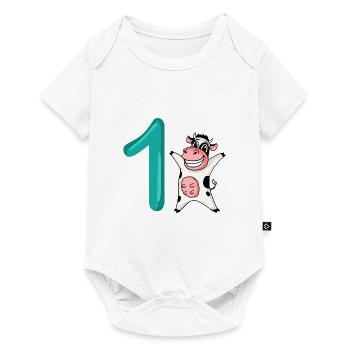 1 an - Inscription à l’école - Motif vache - Numéro 1 - Body à manches courtes Premium Bébé - blanc - Devant