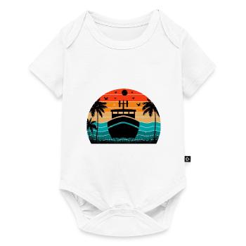 Retro Sonnenuntergang Boot - Baby Premium Kurzarmbody - Weiß - Vorne