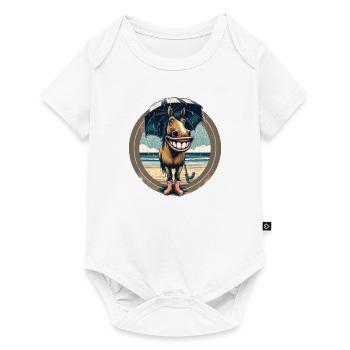 Laughing horse with rubber boots and umbrella - Baby Premium short-sleeve bodysuit - white - Front
