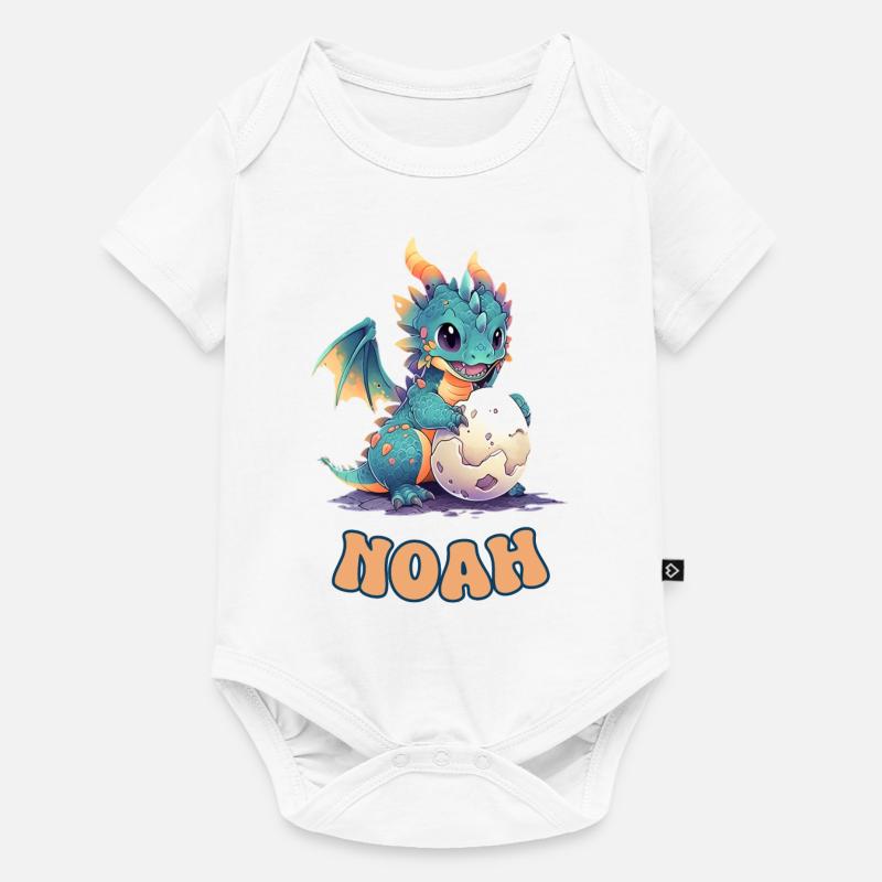 Noah - Drache - Name - Baby Premium Kurzarmbody - Weiß