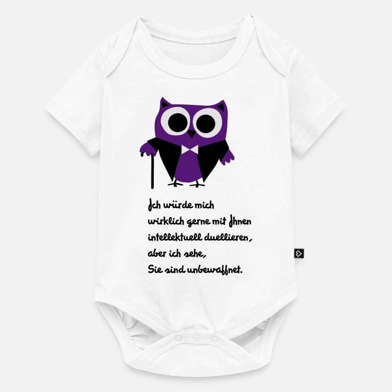 Eule, Satire, Spruch "Intellektuell duellieren" - Baby Premium Kurzarmbody - Weiß