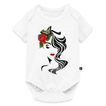 Visage avec papillon et rose - Body à manches courtes Premium Bébé - blanc - Devant