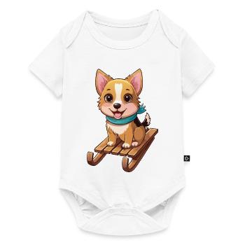 Lustiger Hund mit Schlitten - Baby Premium Kurzarmbody - Weiß - Vorne