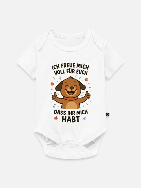 Fröhlicher Hund mit Botschaft - Baby Premium Kurzarmbody - Weiß