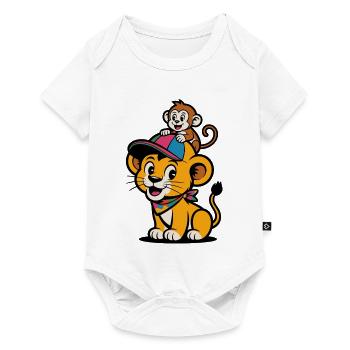 Lion et Singe mignons – Meilleurs amis - Body à manches courtes Premium Bébé - blanc - Devant
