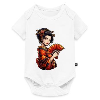 Geisha in red kimono with fan - Baby Premium short-sleeve bodysuit - white - Front