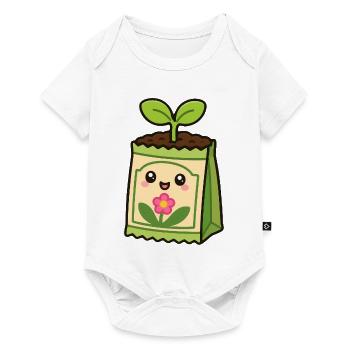 Sac de plante Kawaii avec fleur - Body à manches courtes Premium Bébé - blanc - Devant
