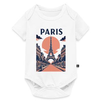 Paris Pink Sky – Eiffelturm und Straße - Baby Premium Kurzarmbody - Weiß - Vorne
