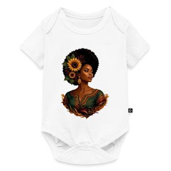 Afro Frau Sonnenblumen Krone - Baby Premium Kurzarmbody - Weiß - Vorne