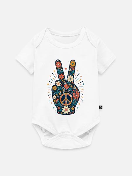 Blumen Peacezeichen Floral Stil - Baby Premium Kurzarmbody - Weiß