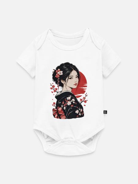 Kirschblüten Kimono Porträt - Baby Premium Kurzarmbody - Weiß