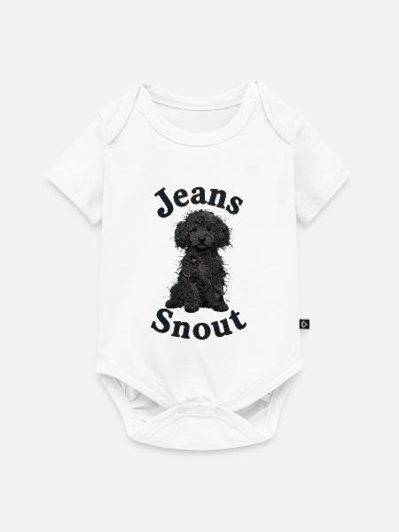 Schwarzer Toypudel im Jeansflicken-Stil - Baby Premium Kurzarmbody - Weiß