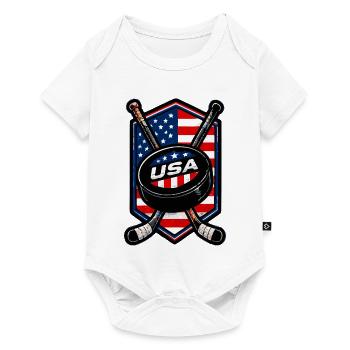 USA Eishockey Flaggen Schild - Baby Premium Kurzarmbody - Weiß - Vorne