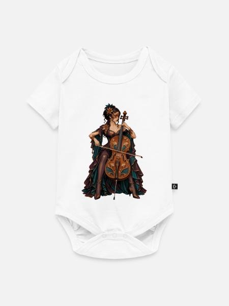 Cello Diva im ArtNouveau Gewand - Baby Premium Kurzarmbody - Weiß