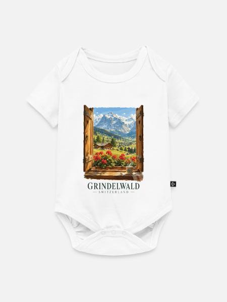 Fensteransicht der Schweizer Alpen Grindelwald - Baby Premium Kurzarmbody - Weiß