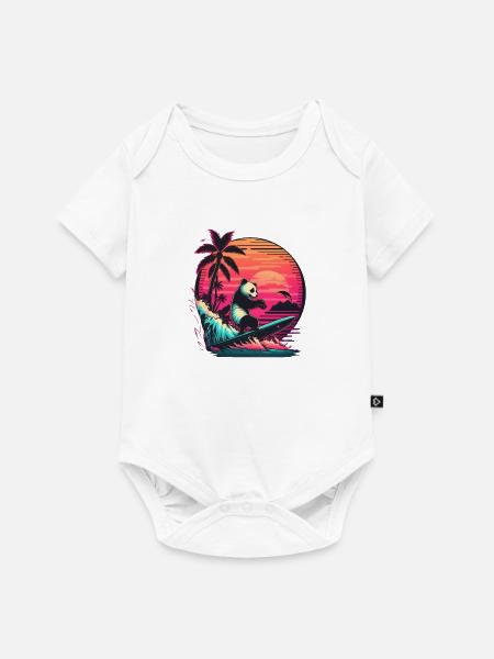Synthwave surfing Panda Sunset - Baby Premium Kurzarmbody - Weiß