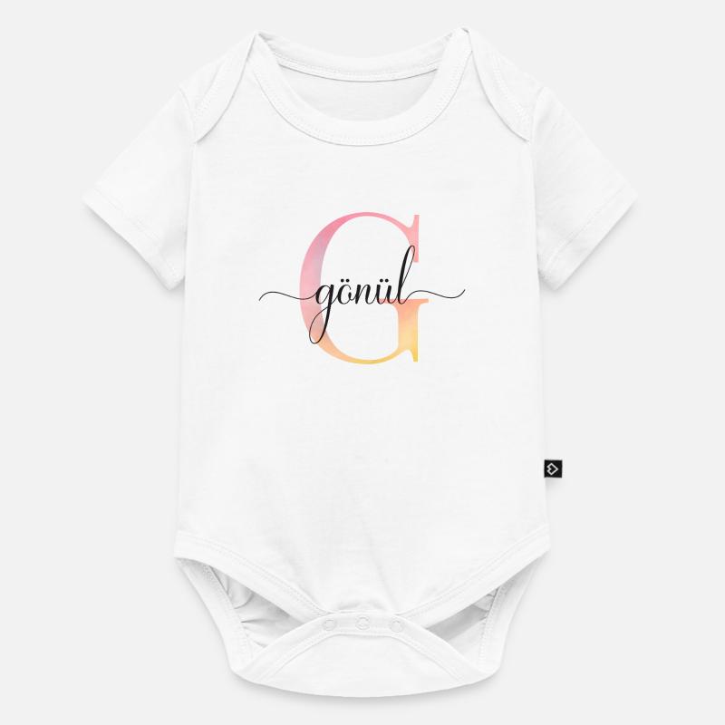 L | Monogramme | Nom | GönülAquarelle - Body à manches courtes Premium Bébé - blanc