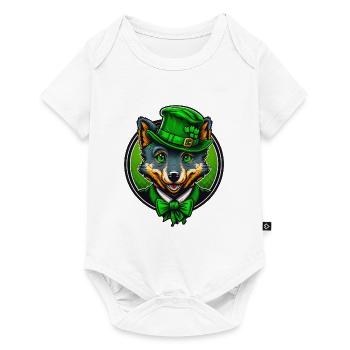 Cute Wolf St. Patrick's Day Hat with Green Eyes - Baby Premium short-sleeve bodysuit - white - Front