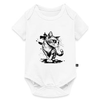 Chat mignon avec des pattes dans le style tatouage - Body à manches courtes Premium Bébé - blanc - Devant
