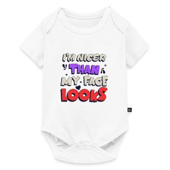 Ich bin netter als mein Gesicht aussieht Lustiges Sarkastisches Zitat - Baby Premium Kurzarmbody - Weiß - Vorne