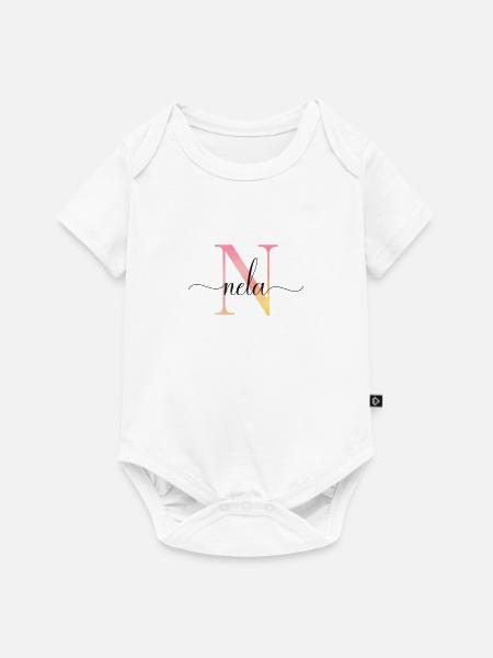 N | Monogramme | Nom | Nela |Aquarelle - Body à manches courtes Premium Bébé - blanc