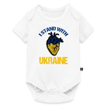 Je soutiens le drapeau ukrainien - Body à manches courtes Premium Bébé - blanc - Devant