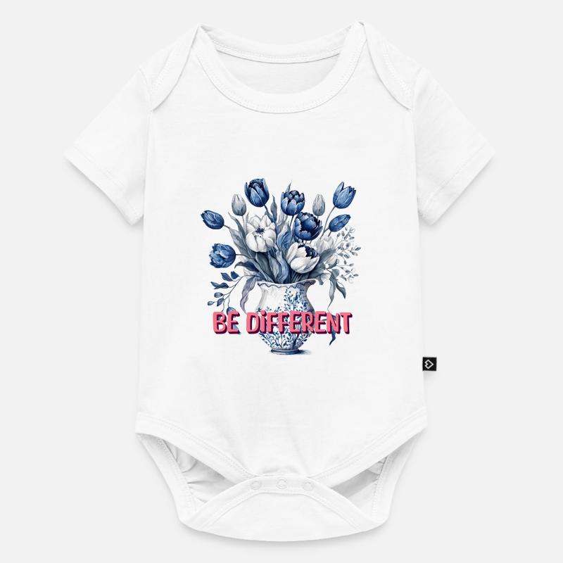 Soyez différent – Tulipes bleues et positivité - Body à manches courtes Premium Bébé - blanc