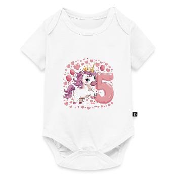 Licorne - 5e anniversaire - 5 ans - Body à manches courtes Premium Bébé - blanc - Devant
