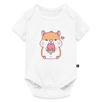 Cute Chubby Hamster Loves Eating Strawberry - Baby Premium short-sleeve bodysuit - white - Front