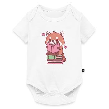 Panda roux mignon lisant un livre assis sur un livre - Body à manches courtes Premium Bébé - blanc - Devant