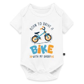 Né pour faire du vélo avec mon papa naissance bébé - Body à manches courtes Premium Bébé - blanc - Devant