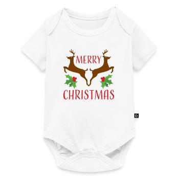 Frohe Weihnachten Rentier und Stechpalme - Baby Premium Kurzarmbody - Weiß - Vorne