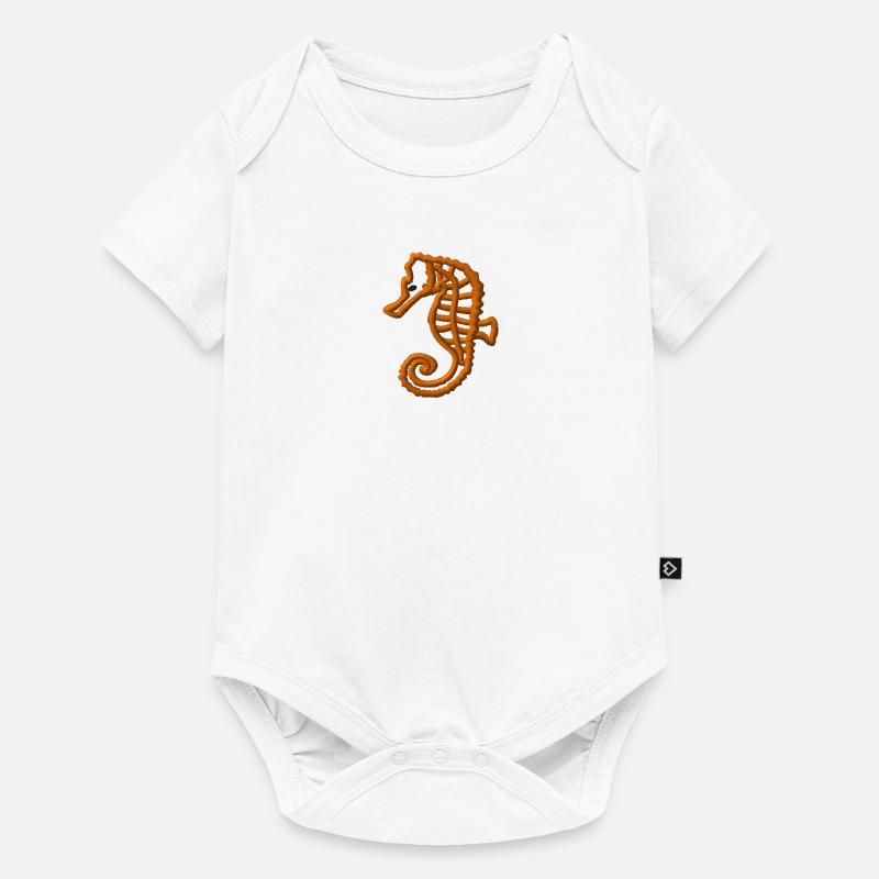Seepferdchen bestickt - Baby Premium Kurzarmbody - Weiß