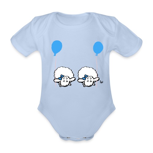 Baby Lamb Twins with balloon (blue & blue) - Baby bio-rompertje met korte mouwen