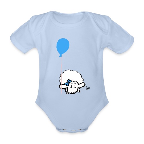 Baby Lamm mit Ballon (blau) - Baby Bio-Kurzarm-Body