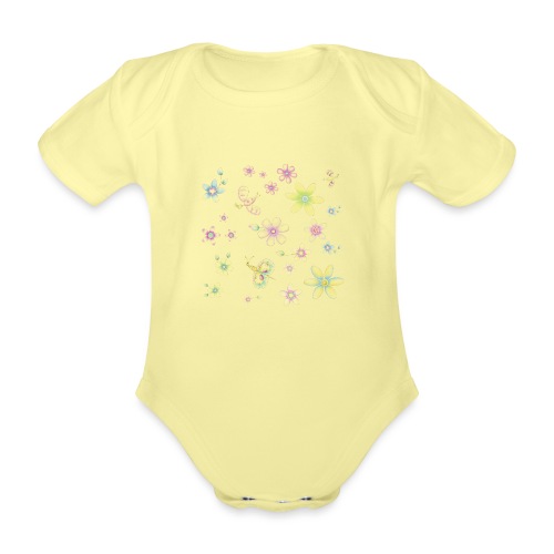 Fiori e farfalle - Body ecologico per neonato a manica corta
