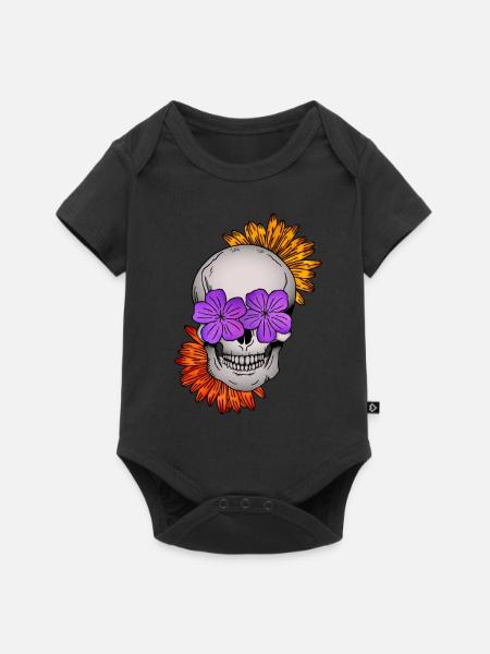 Flower Skull I - Baby Premium Kurzarmbody - Schwarz