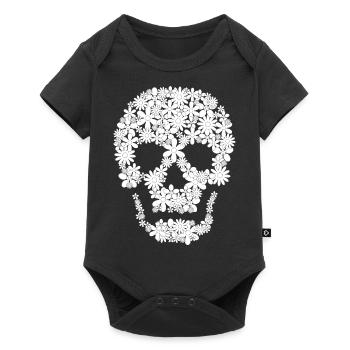 Fleur de crâne blanc - Body à manches courtes Premium Bébé - noir - Devant