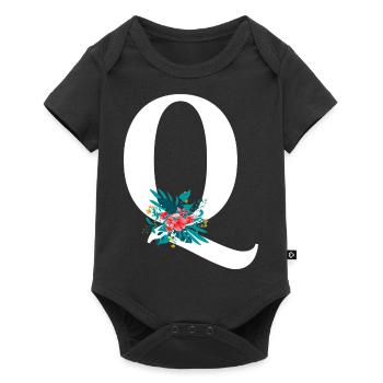lettre Q fleuris - Body à manches courtes Premium Bébé - noir - Devant