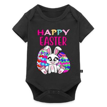 Joyeuses Pâques, lapin de Pâques, œufs de Pâques, dictons - Body à manches courtes Premium Bébé - noir - Devant